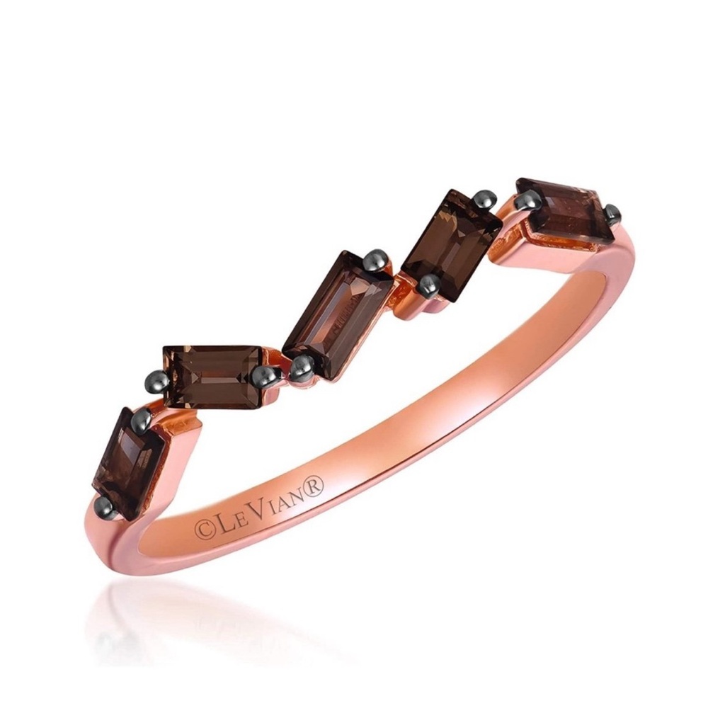 Le Vian 14K Strawberry Gold Baguette Cut Smokey Quartz Zig Zag Band Ring Sz6 NWT